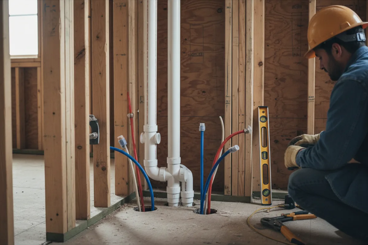 Drain and supply rough-in during Leak Detection in Summerfield